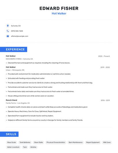 Hot Walker Resume