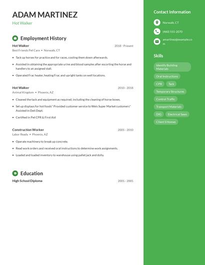 Hot Walker Resume