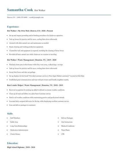Hot Walker Resume