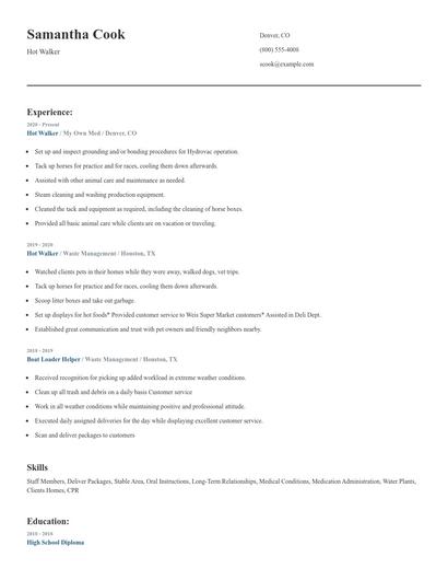Hot Walker Resume