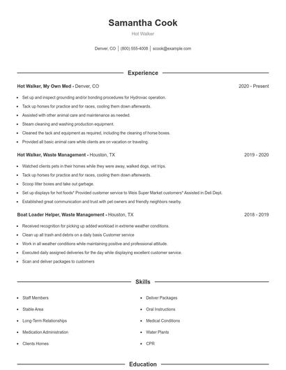 Hot Walker Resume