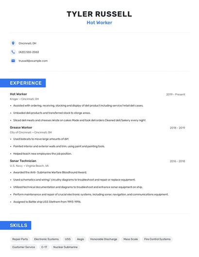 Hot Worker Resume