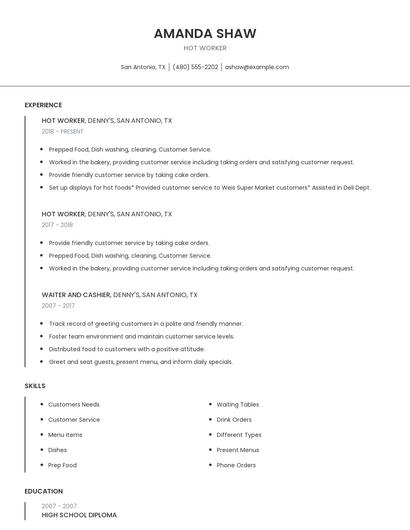 Hot Worker Resume