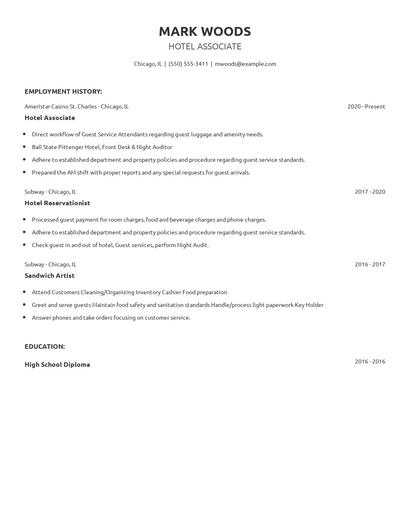 Hotel Associate Resume