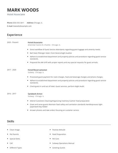 Hotel Associate Resume