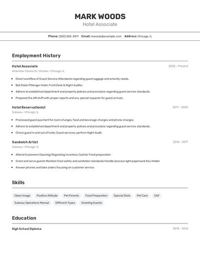 Hotel Associate Resume