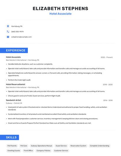 Hotel Associate Resume