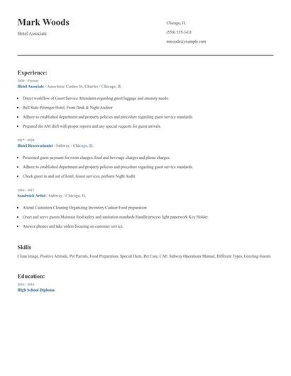 Hotel Associate Resume