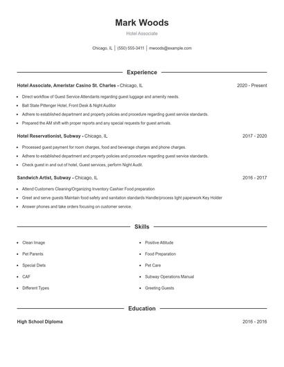 Hotel Associate Resume