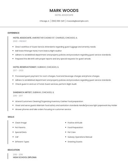 Hotel Associate Resume