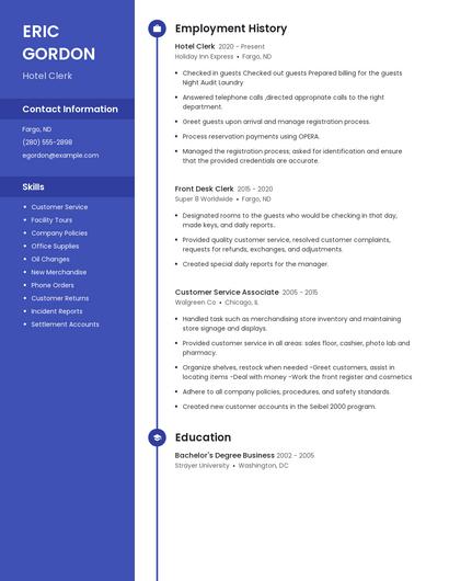 Hotel Clerk Resume