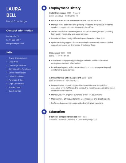 Hotel Concierge Resume