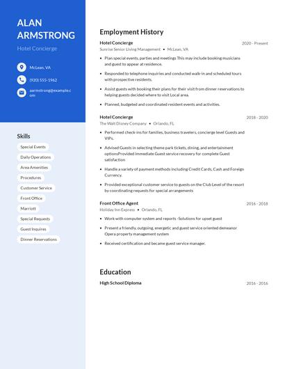 Hotel Concierge Resume