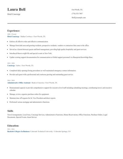 Hotel Concierge Resume