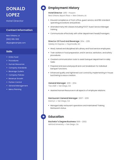 Hotel Director Resume