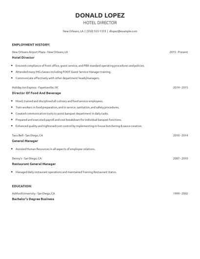 Hotel Director Resume