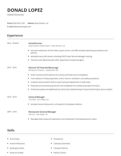 Hotel Director Resume