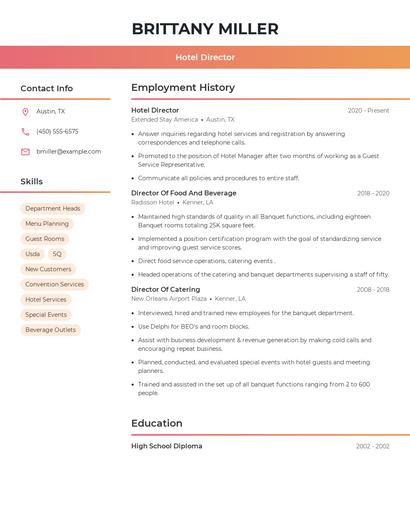 Hotel Director Resume