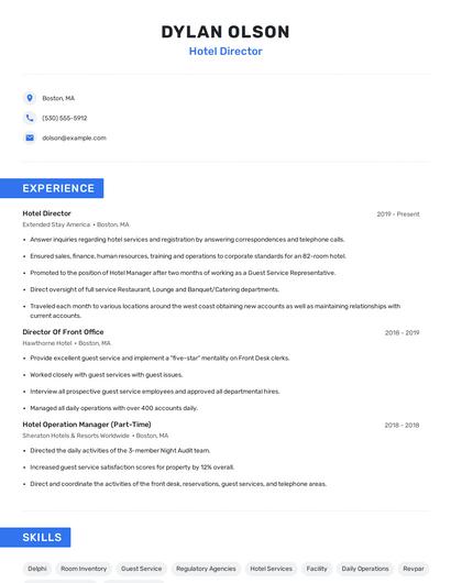 Hotel Director Resume