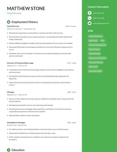 Hotel Director Resume