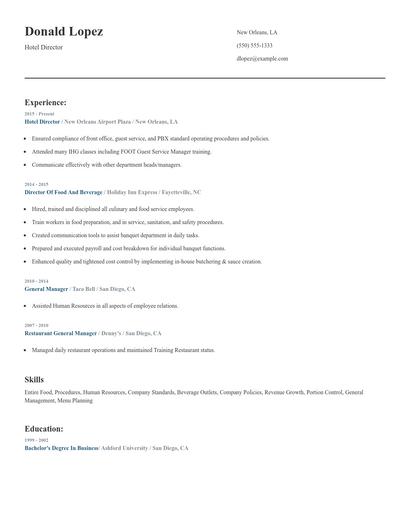 Hotel Director Resume