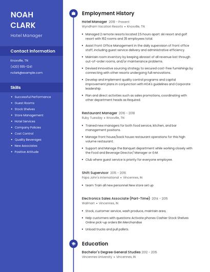 Hotel Manager Resume