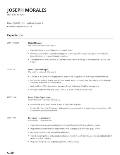 Hotel Manager Resume