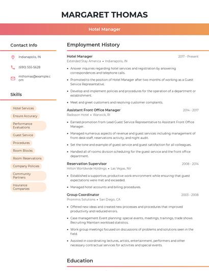 Hotel Manager Resume