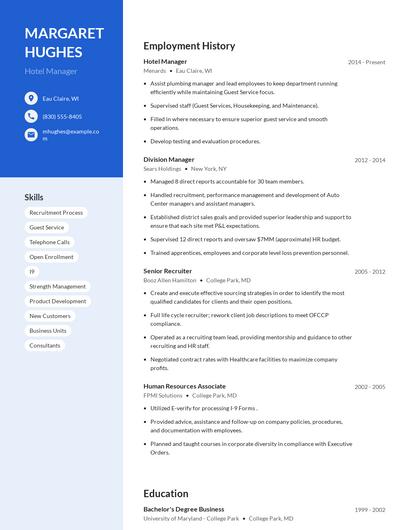 Hotel Manager Resume