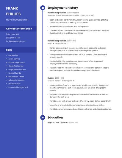 Hotel Receptionist Resume
