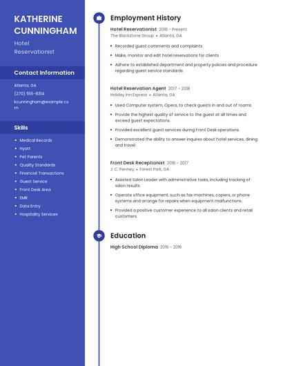 Hotel Reservationist Resume