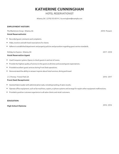 Hotel Reservationist Resume