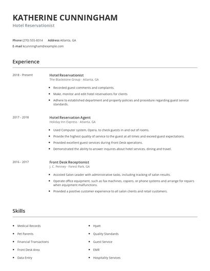 Hotel Reservationist Resume