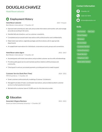 Hotel Reservationist Resume