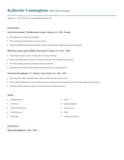 Hotel Reservationist Resume