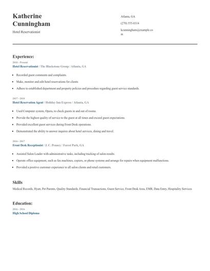Hotel Reservationist Resume
