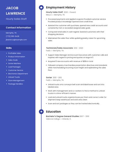 Hourly Sales Staff Resume