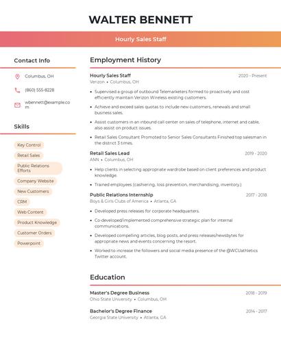 Hourly Sales Staff Resume