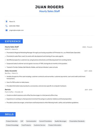 Hourly Sales Staff Resume