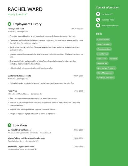 Hourly Sales Staff Resume
