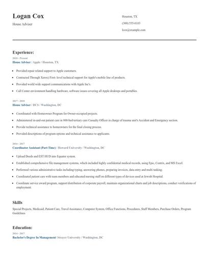 House Adviser Resume