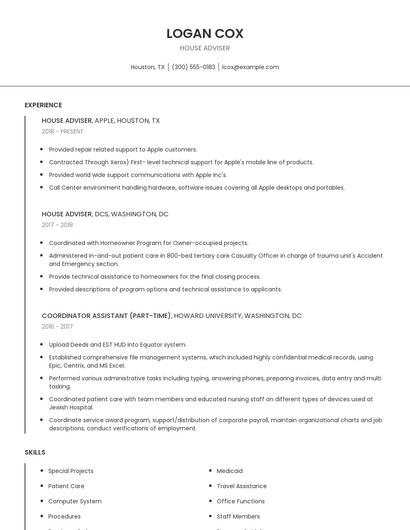 House Adviser Resume
