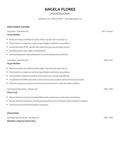 House Builder Resume