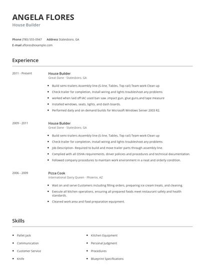 House Builder Resume