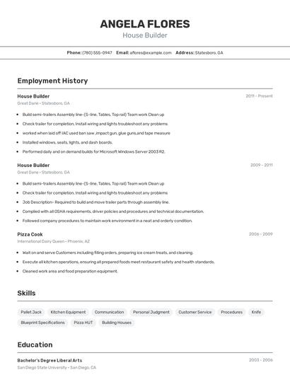 House Builder Resume