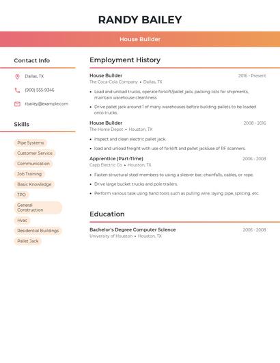 House Builder Resume
