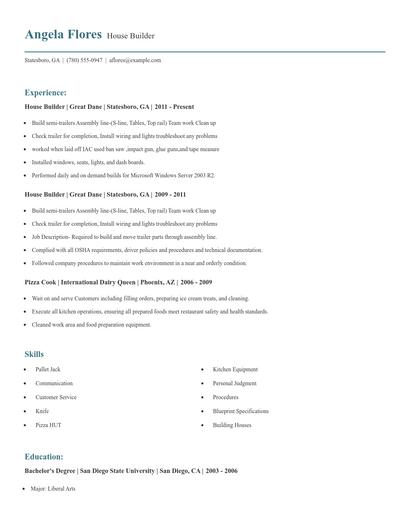 House Builder Resume