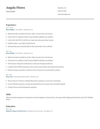 House Builder Resume