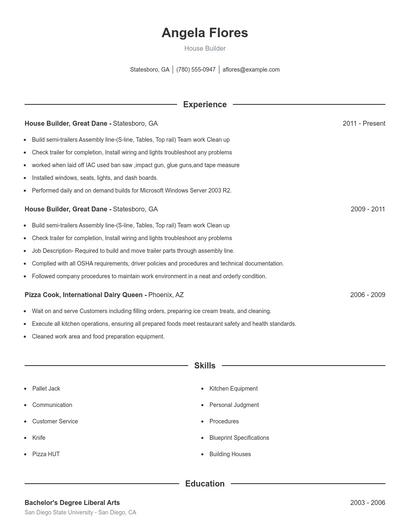 House Builder Resume