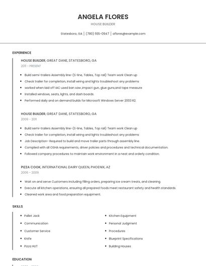 House Builder Resume